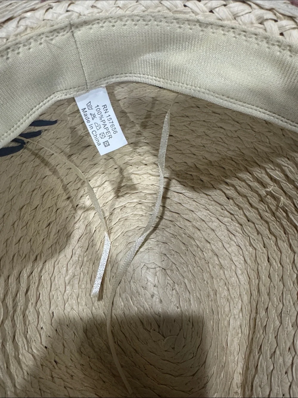 Boho Chic Straw Fedora Hat with Fringe Brim & blue and peachy color Design